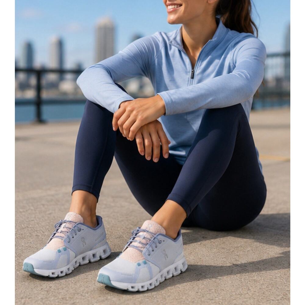 On Cloud Running Shoes Womens Size 8.5 White Gray Blue Athletic Walking Sneakers - Picture 3 of 5